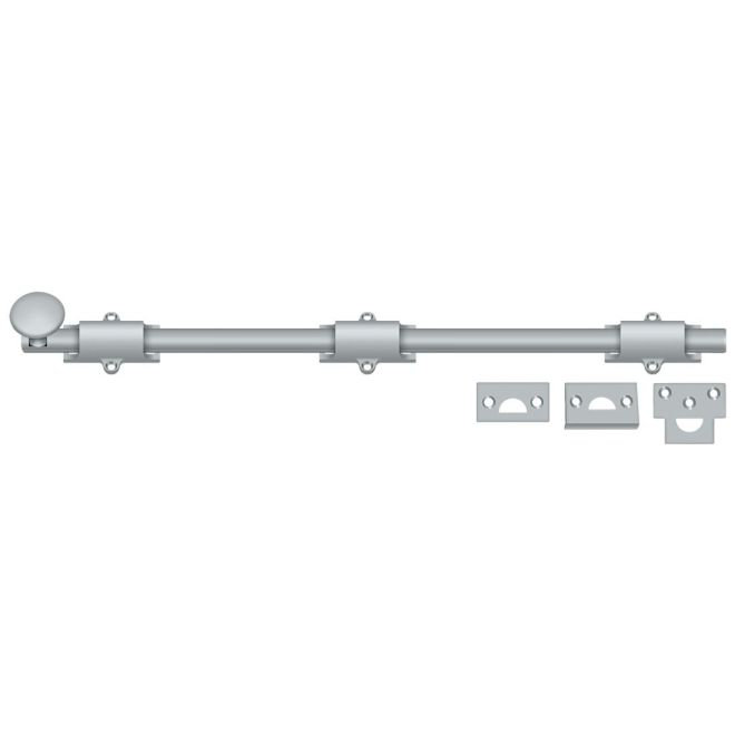 Boulon de surface 18 po Deltana 18SB26D; robuste; finition chrome satiné, H 1,875 po x l 18,5 po x P 1,25 po, Chrome brossé