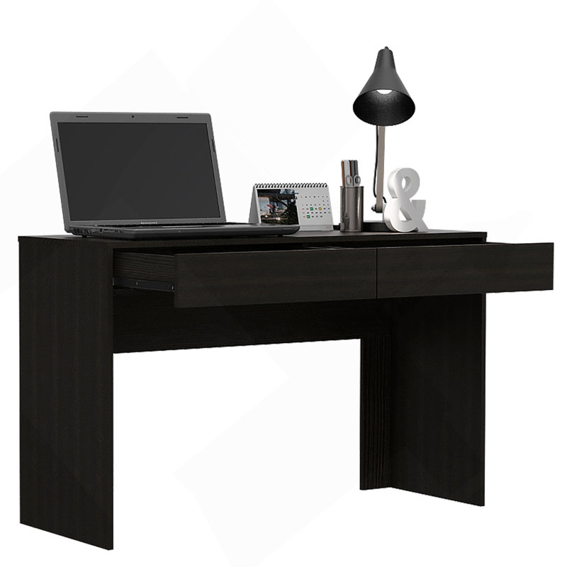 Bureau d'ordinateur avec deux tiroirs d'écriture, noir, Noir