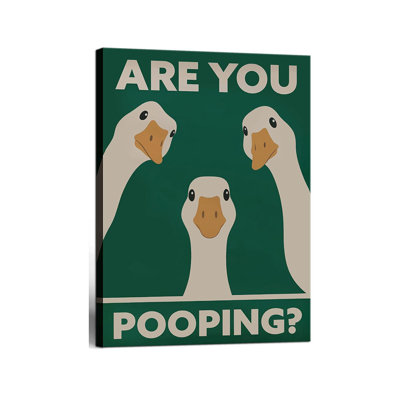Framed Funny Goose Bathroom Wall Art - "Are You Pooping?" Sign Picture Farmhouse Vintage Bathroom Decor Humor Animal Print Poster Retro Gothic Decor For Apartment Or House 12X16 Inch Ready To Hang