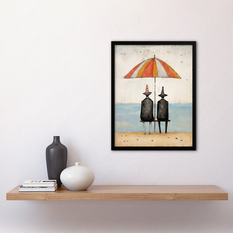 Traffic Cone Sea View Whimsical Seaside By Rob Tidybeard - Single Picture Frame Print