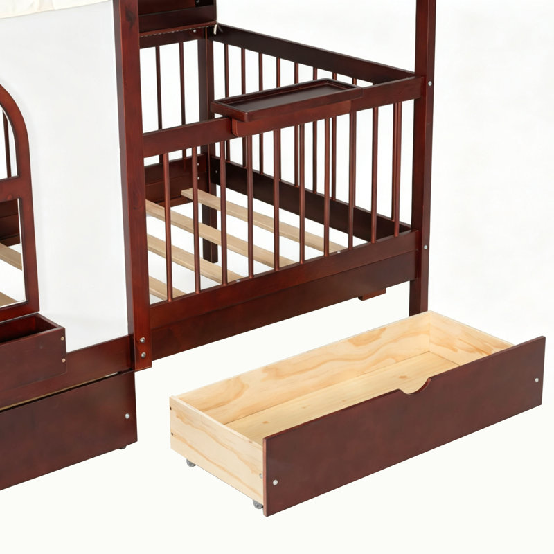 Lit simple pour enfant avec tente Haven, garde-corps hauts et tiroirs de rangement Haven, Espresso