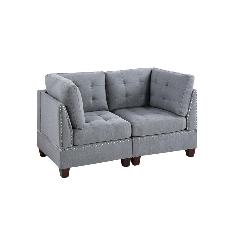 2Pc Modular Gray Fabric Chair, 32"X32"X35" H, With Wood Frame Distinction Linen-Like - 2Pc, H Chair Trait