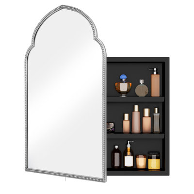 Arched Beaded Frame Bathroom Mirror Cabinet