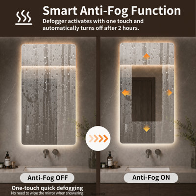 48"x24" Rounded Rectangle LED Bathroom Vanity Mirror, Backlit Anti‑Fog, 3‑Color Dimmable Lighting, Memory Function, Horizontal & Vertical Wall Mount