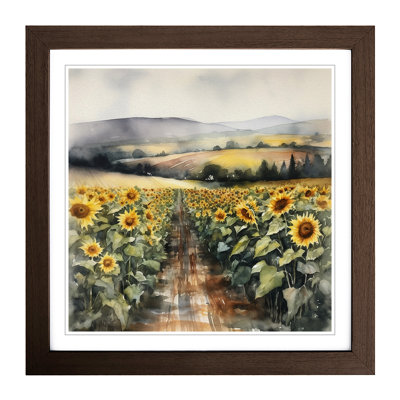 Sunflower Field Watercolour - Framed Print