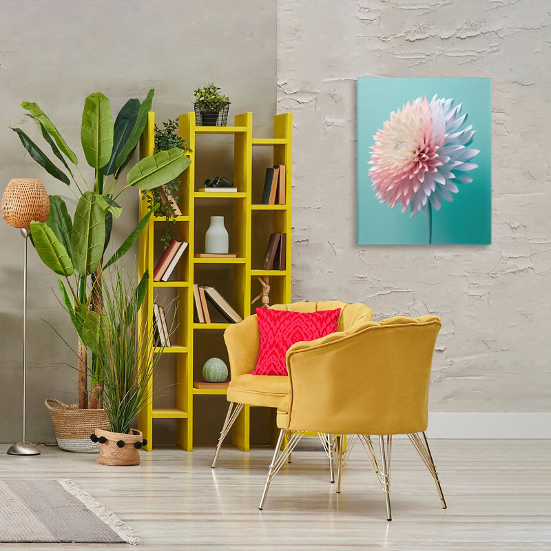 Art mural détaillé sur dahlia sur toile bleue par Incado, H 30 po x l 24 po
