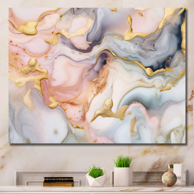 Rose et or liquide, art à l'encre tendre I - art mural grand fractales