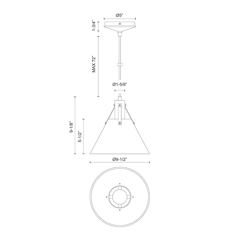 Luminaire suspendu conique à 1 lumière Archer, Acier