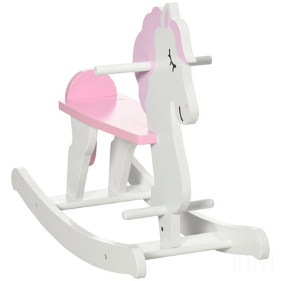 Little Wooden Rocking Horse Toy For Kids' Imaginative Play, Children's Small Baby Rocking Horse Ride-On Toy For Toddlers 1-3, Pink And White