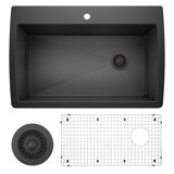 Diamond 33.5" L x 22" W Dual Mount Kitchen Sink with Sink Grid & Basket Strainer