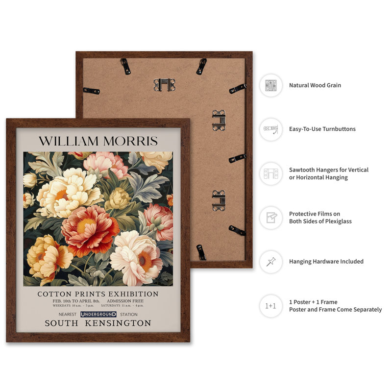 William Morris - pivoine no 2, 24"H x 32"W, Poster, Brown Framed