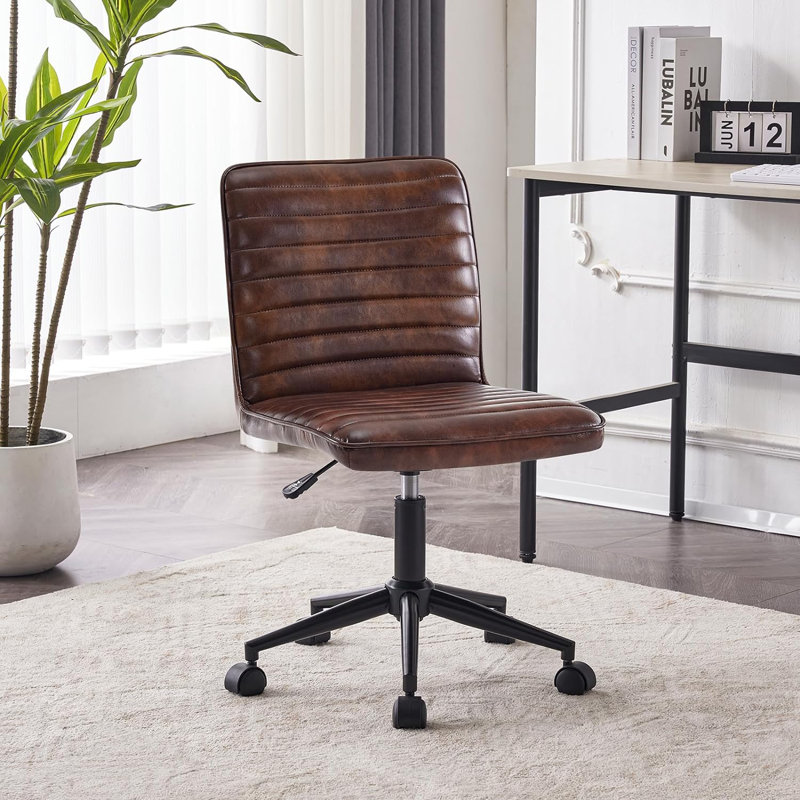 Faux Leather Mid Back Swivel Computer Task Desk Chair, Black, Faux Leather  Dark Brown