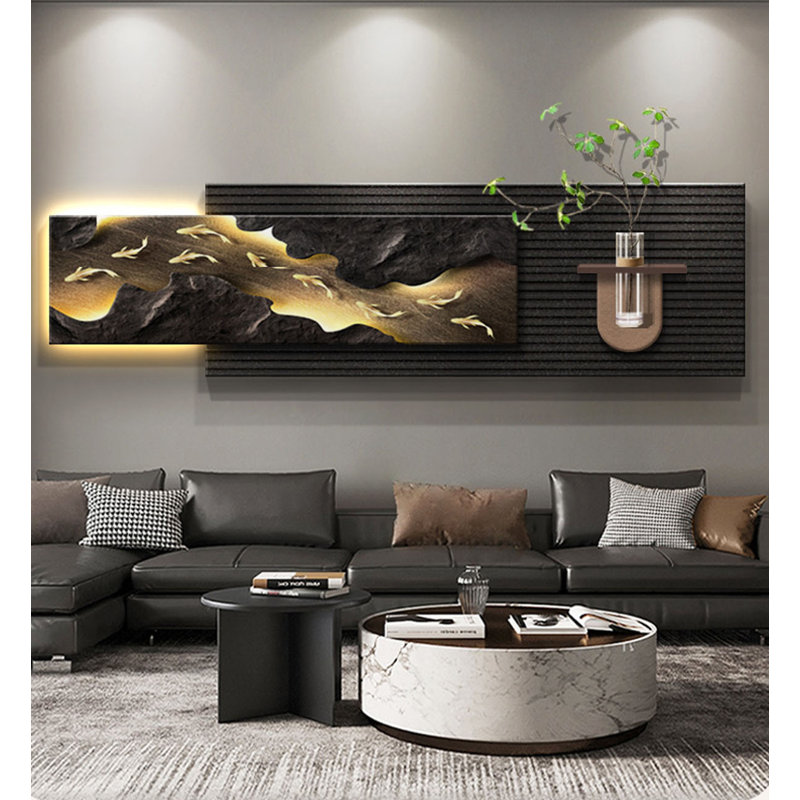 Décoration murale moderne en grès avec tablettes de rangement pour plantes, H 19,69 po x l 70,87 po x P 4,48 po