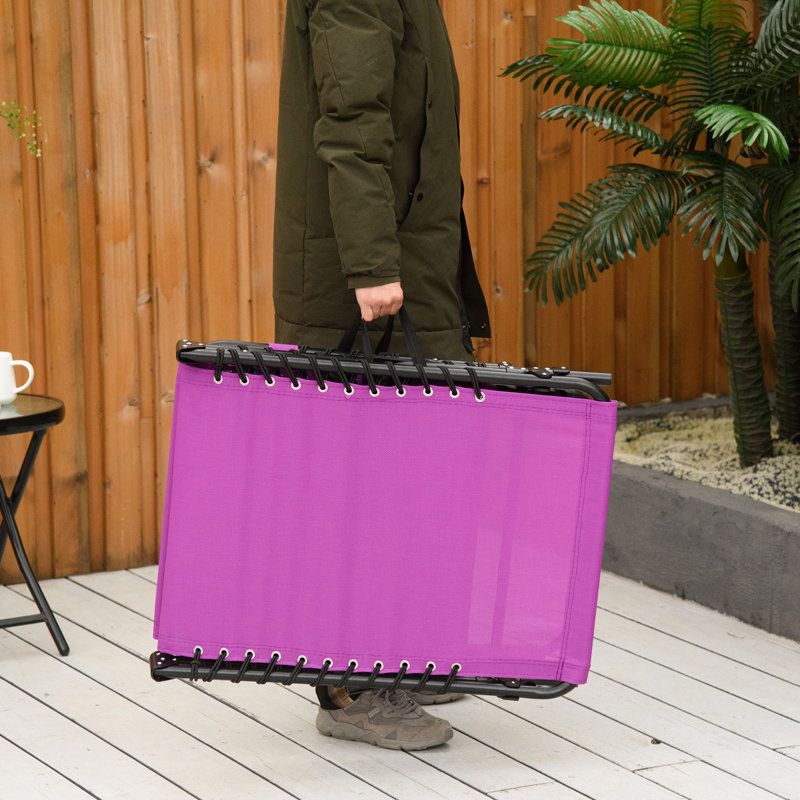 Chaise pliante respirante en maille et coussin mauve pour patio extérieur pliable près de la piscine avec 4 positions inclinables, plage
