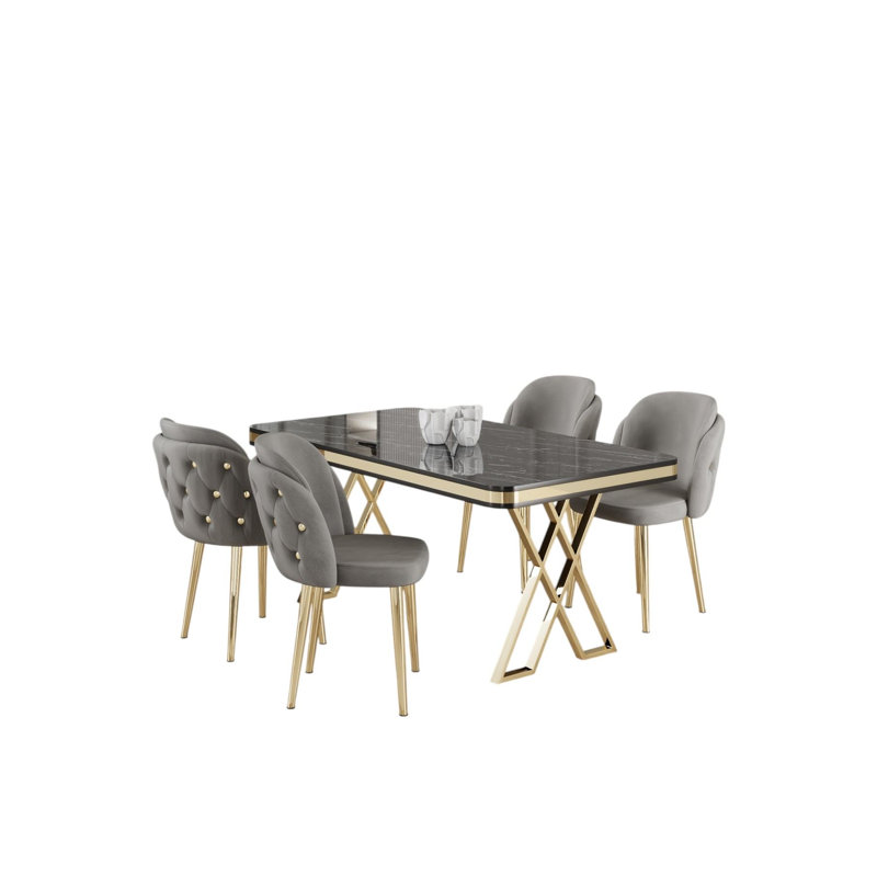 Ensemble de table et chaises de salle à manger, Or / Gris