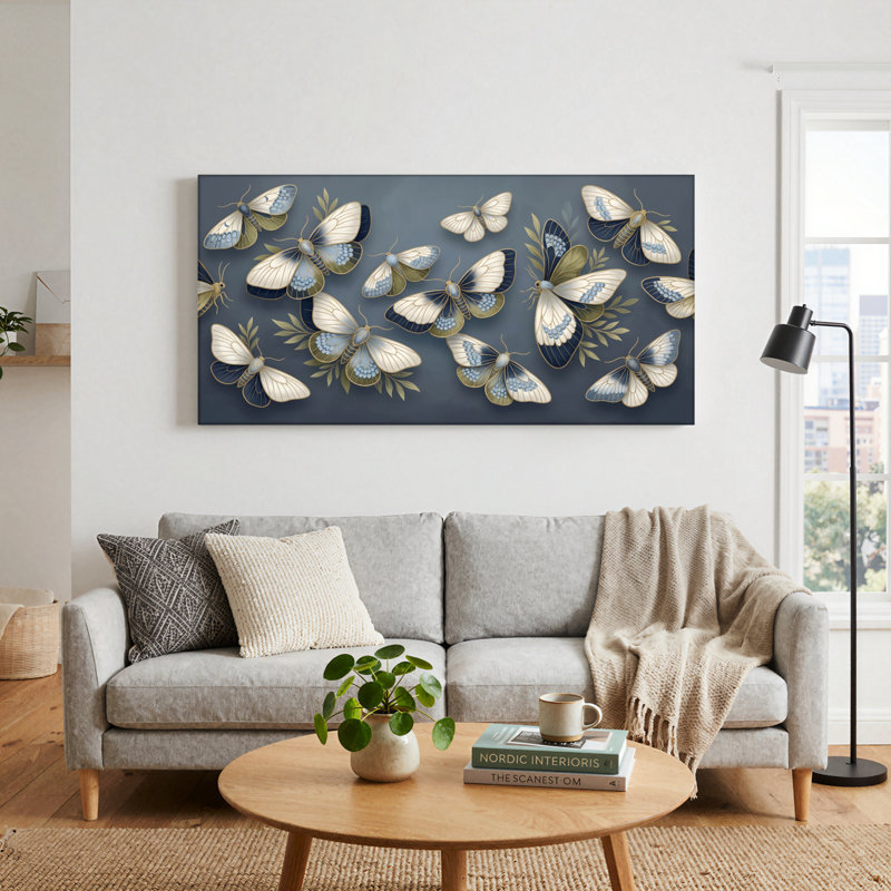 Ensemble de 1 tableau sur toile à motif papillon, L 32 po x H 16 po, Toile tendue