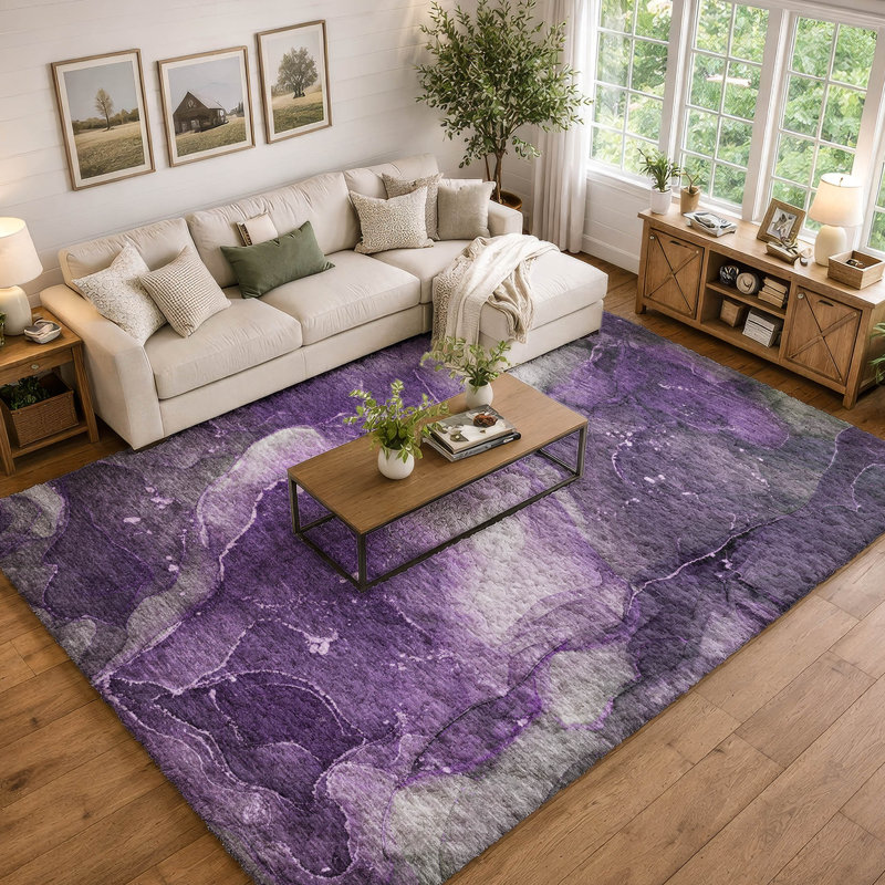 Tapis de qualité supérieure lavable à la machine à poils longs ADS522, Mauve, 9 pi x 12 pi