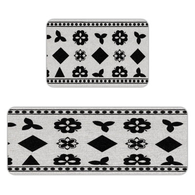 Ensemble de 2 tapis de cuisine géométriques noirs à motif géométrique
