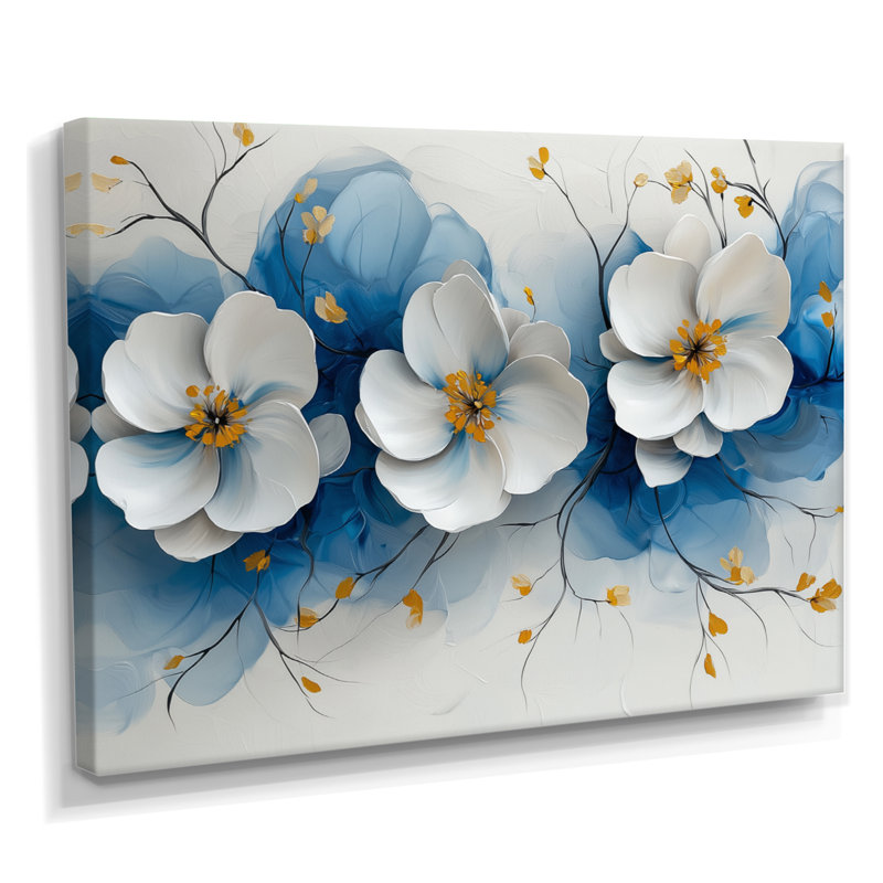 Velours fleurs de cerisier bleues Simplicity III - Fleurs de cerisier, H 34 po x l 44 po, Toile tendue, Ne s’applique pas