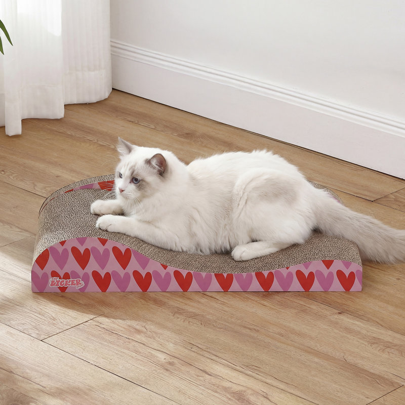 Griffoir pour chat Elmajian 23,75 po Coastal Cardboard Lounge Bed avec herbe à chat, Rose/rouge