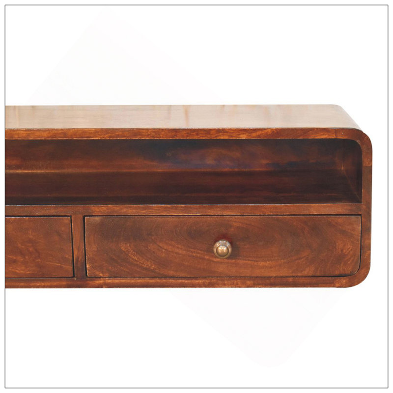 Solid Wood Floating California Walnut Open Console, 2-Drawers, Brown