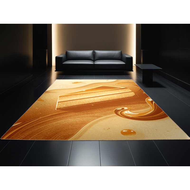 Machine Washable Templeton Cheesecake Posh & Luxe Rug in Brown – Beige Binding, 6x9