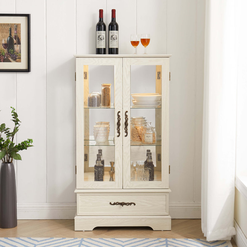Vitrine lumineuse en verre avec tablettes réglables, Blanc