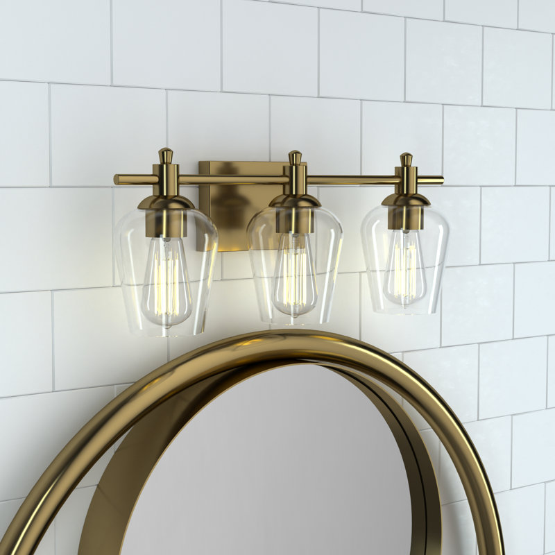 Abbighail 21 in. 3-Light Classic Dimmable Vanity Light with Clear Glass Shade, Antique Brass