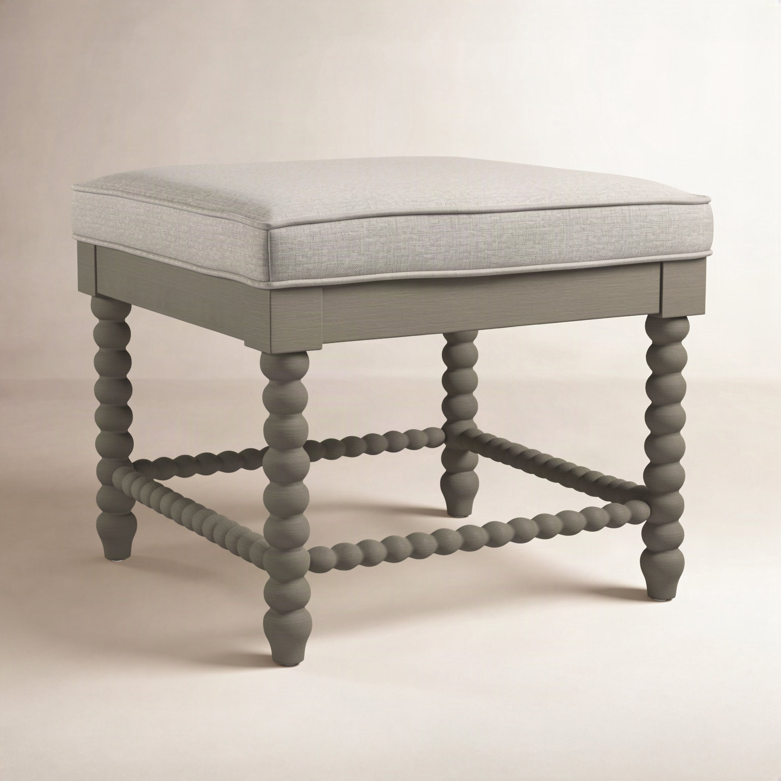 Louisa Bench, Stone Hearth Finish, Beige Performance Fabric