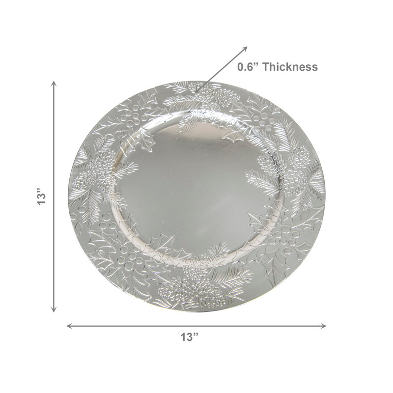 Assiette de présentation argentée à motif houx et lierre en relief - Paquet de 6, Silver