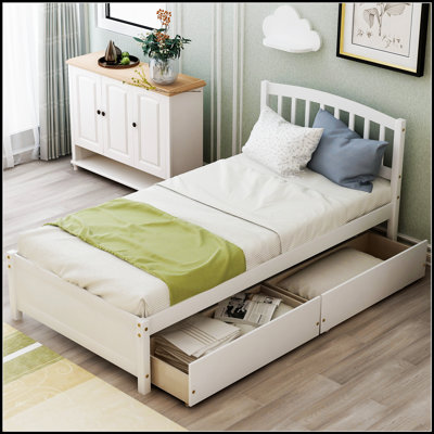 Élégante base de lit plateforme en bois avec deux tiroirs spacieux et une tête de lit élégante pour un rangement et une durabilité accrus