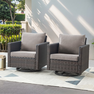 Outdoor Brooksie Swivel Gliding Wicker Chair with Cushions by Wade Logan