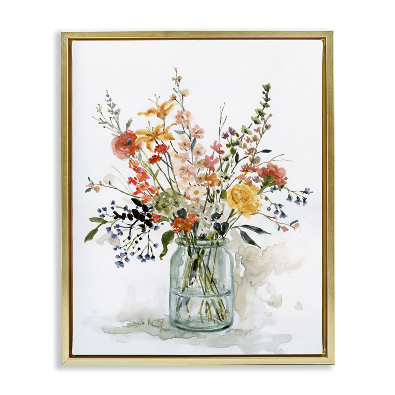 «Warm Summer Floral Bouquet Brown Grain», art mural sur toile flottante par Carol Robinson, H 17 po x l 21 po