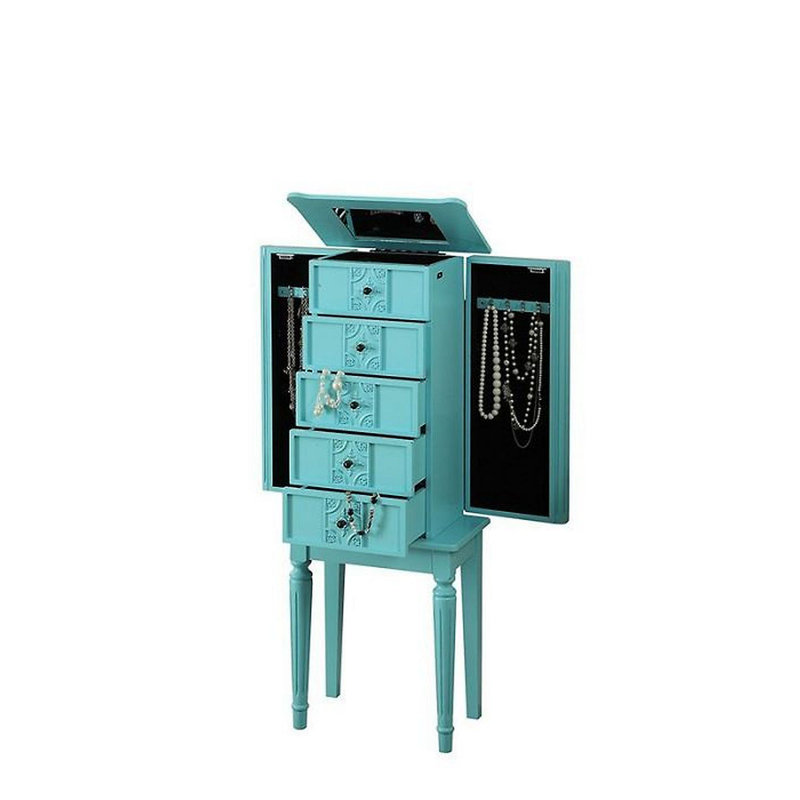 Armoire à bijoux avec miroir 4 tiroirs Beaty, Bleu clair