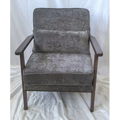 Mid-Century Modern Armchair with Lumbar Pillow and Comfortable Fabric Cushioning