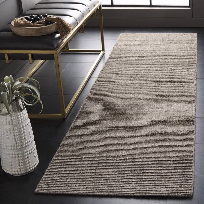 Antiochos Hand Loomed Wool/Cotton Striped Rug in Dark Gray, Runner 2'3" x 8'