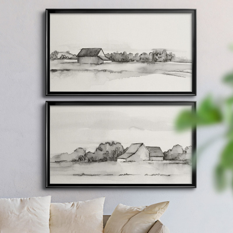 Wyeth Barn I - ensemble de 2 peintures sur toile encadrées, Cadre noir, H 21 po x l 18,5 po x P 1 po