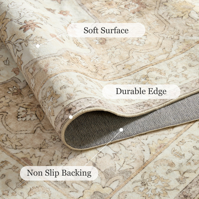Chenille Washable Floral and Oriental Indoor Rug, Rectangle 8' x 10'