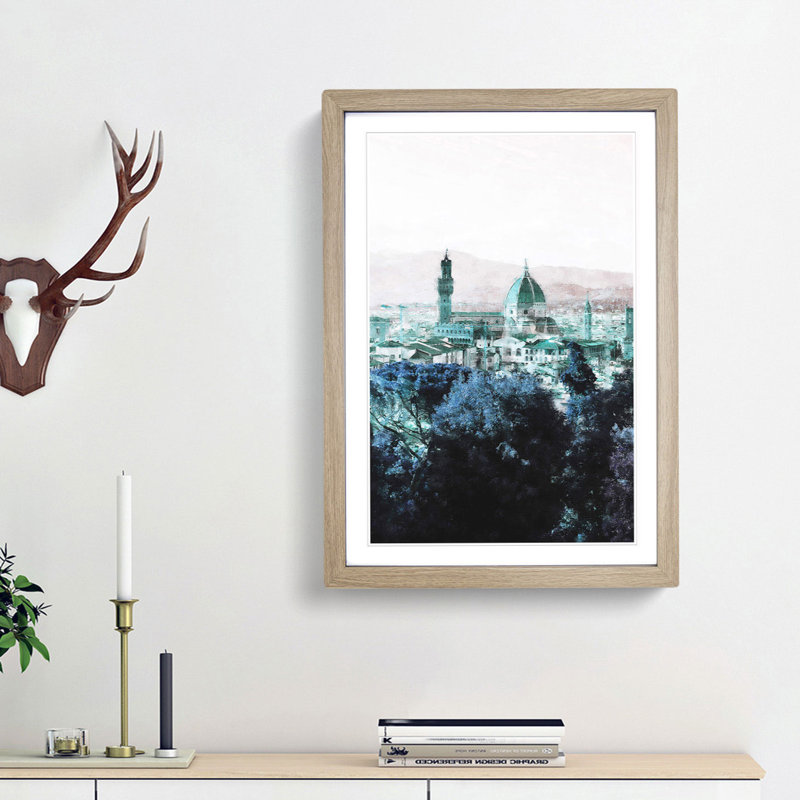 Florence Cathedral in Italy Abstract - Picture Frame Painting Print, 45cm H x 33cm W x 2cm D, Oak Framed
