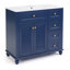 Meuble-lavabo bleu 36 po avec lavabo en céramique et rangement multi-organisateur, tiroirs à fermeture en douceur, structure en bois massif, 92 x 47 x 86 cm