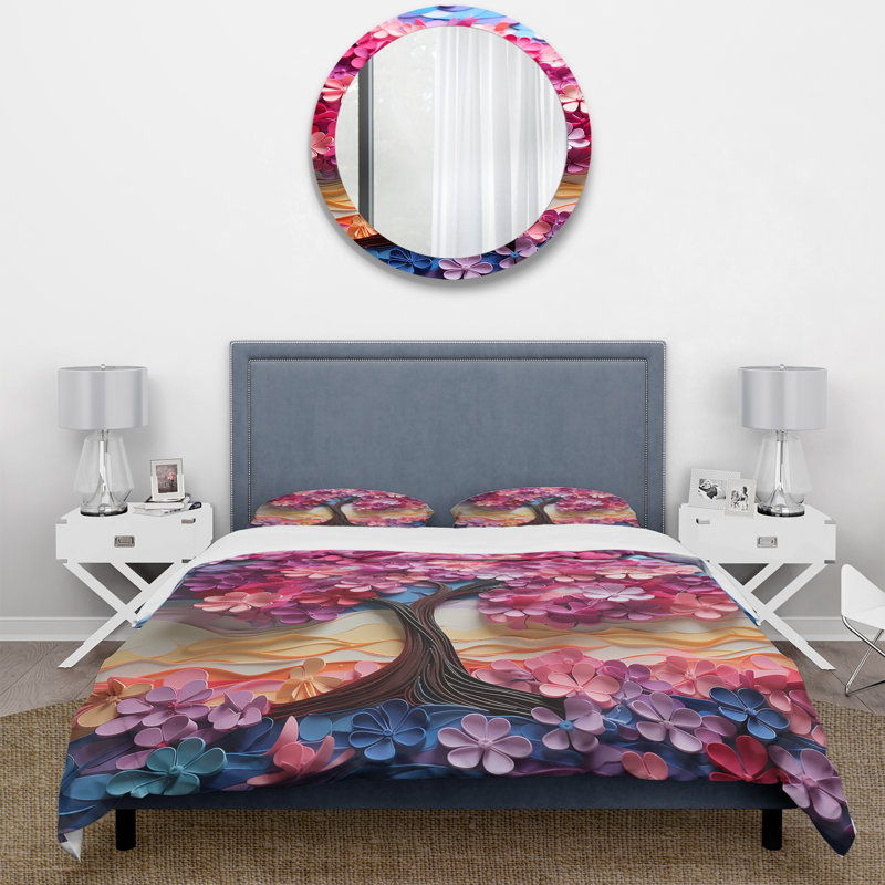 Ensemble de housse de couette arbre rose et mauve Essence III, Housse de couette pour très grand lit