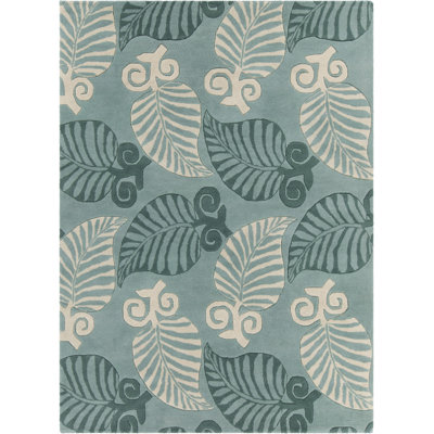 Tapis botanique transitionnel bleu-vert et crème tissé à la main Arcadia Authentic