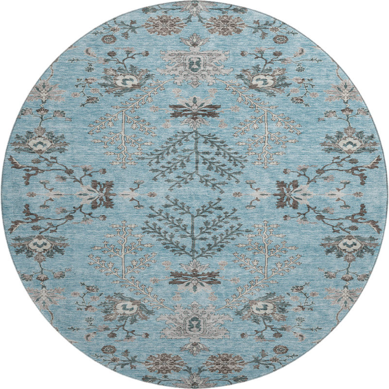 Premium Machine Washable Gurubaksh AMF1156 Floral Rug, Round 8'