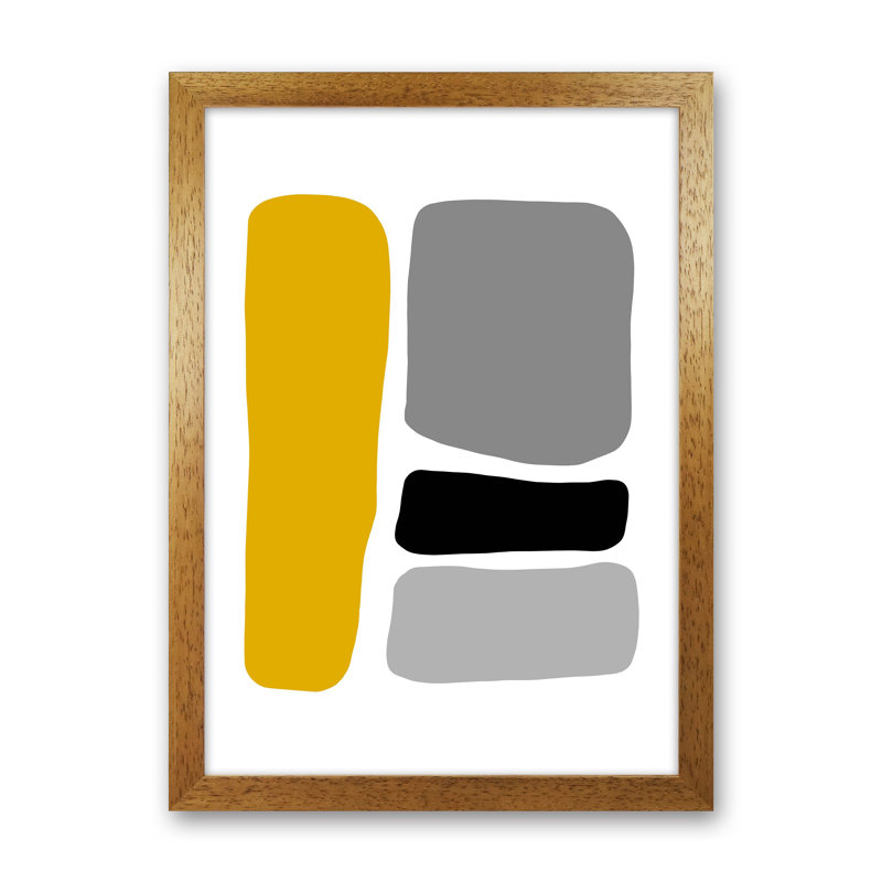 Mustard And Black Abstract Stones 1 by Pixy Paper - Print, Oak Framed, 29.7cm H x 21cm W x 3cm D