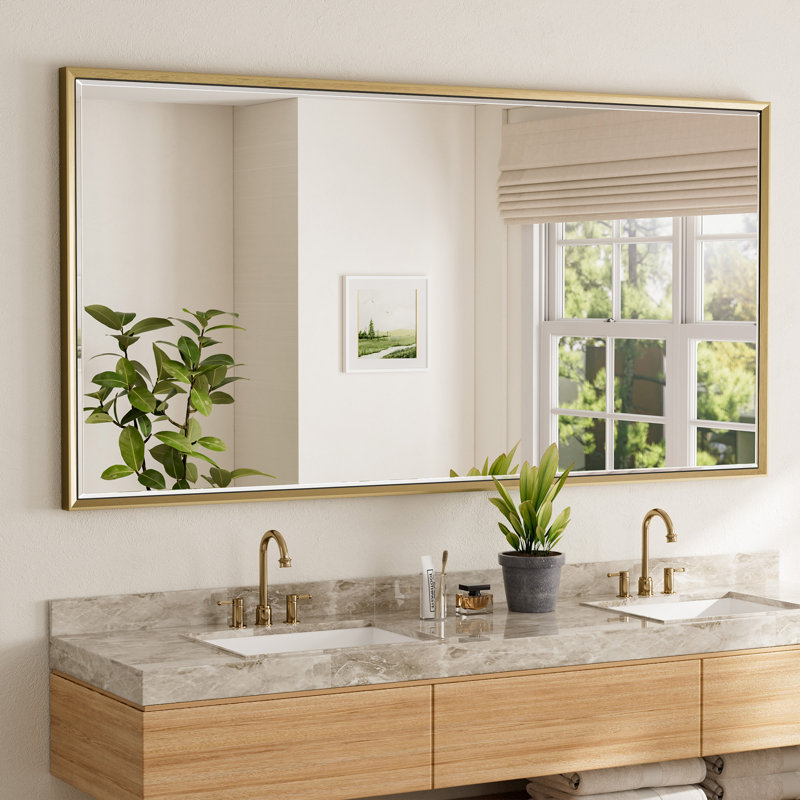 Miroir de salle de bain mural Lohoski, Or, 36 po x 71 po