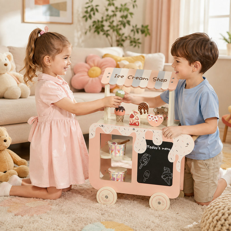 Les enfants font semblant le support de crème glacée, chariot de jeu pour tout-petits interactif