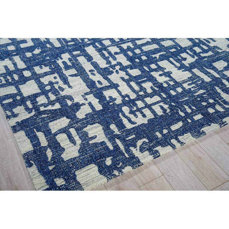 Aspen Hand Tufted Abstract Area Rug, Navy/Natural Gray, Rectangle 9' x 12'