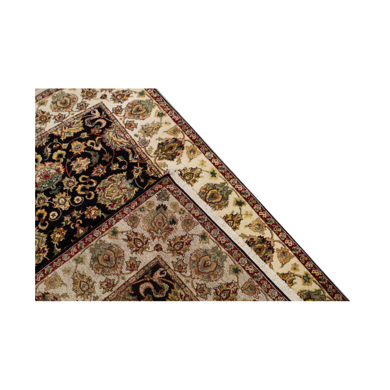 Tapis noir et crème noué à la main de haute qualité
