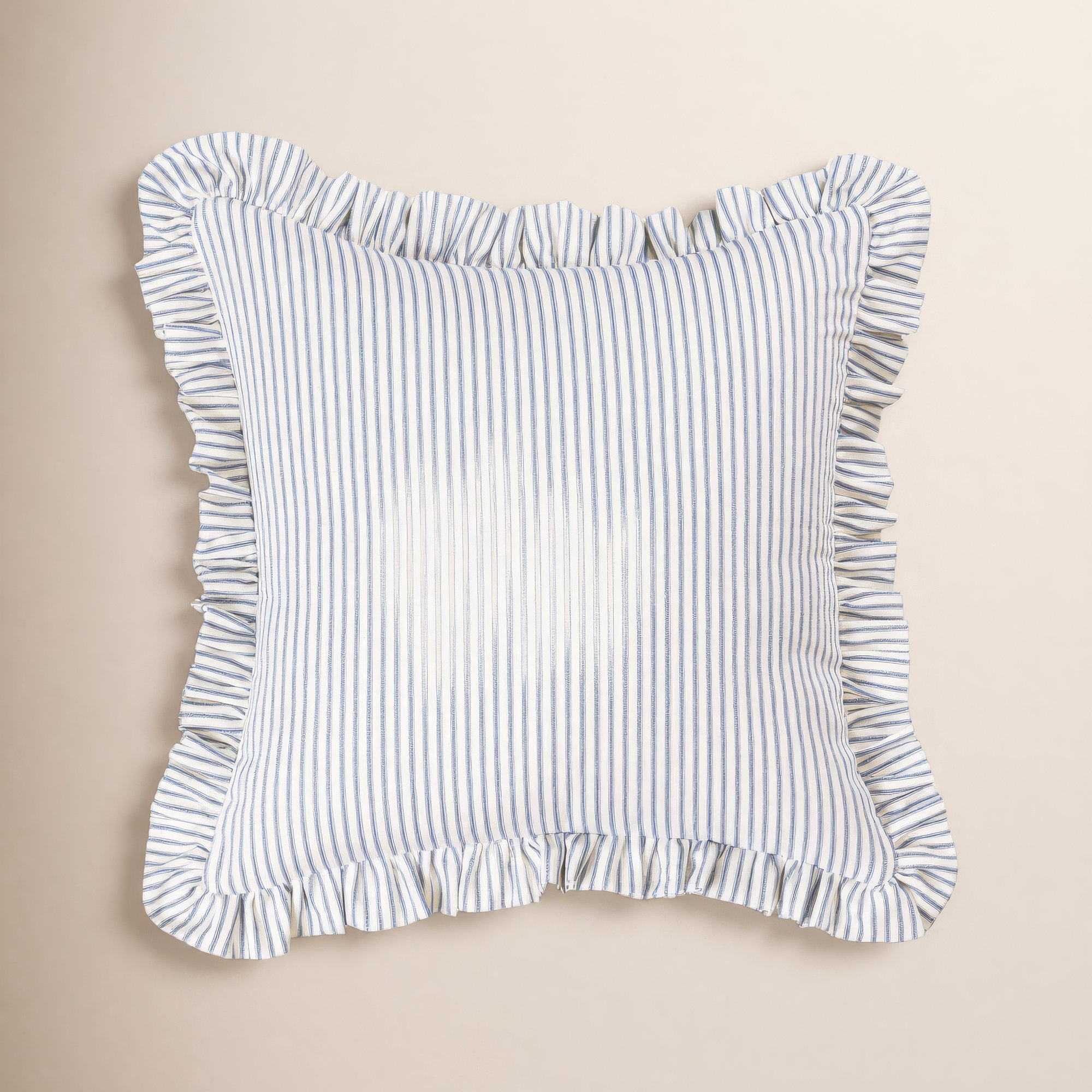 Birch Lane Ticking Stripe Ruffled Accent Pillow, Blue, Feather