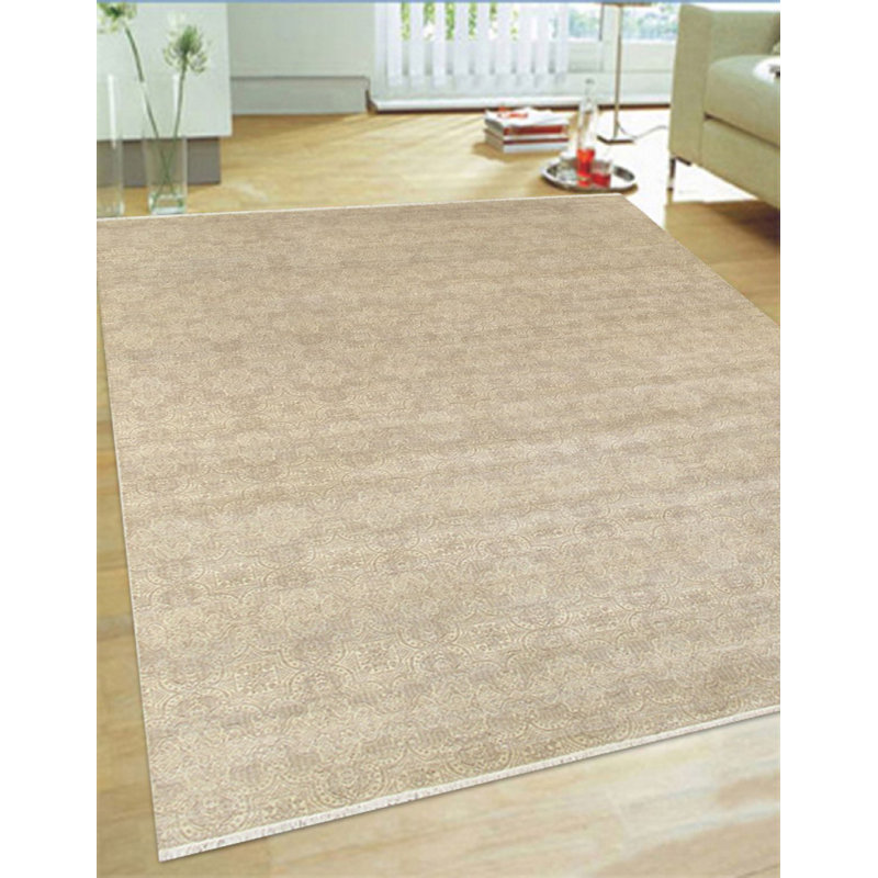 Tapis géométrique noué à la main gris / beige, Rectangle 9 pi x 11 pi 6 po